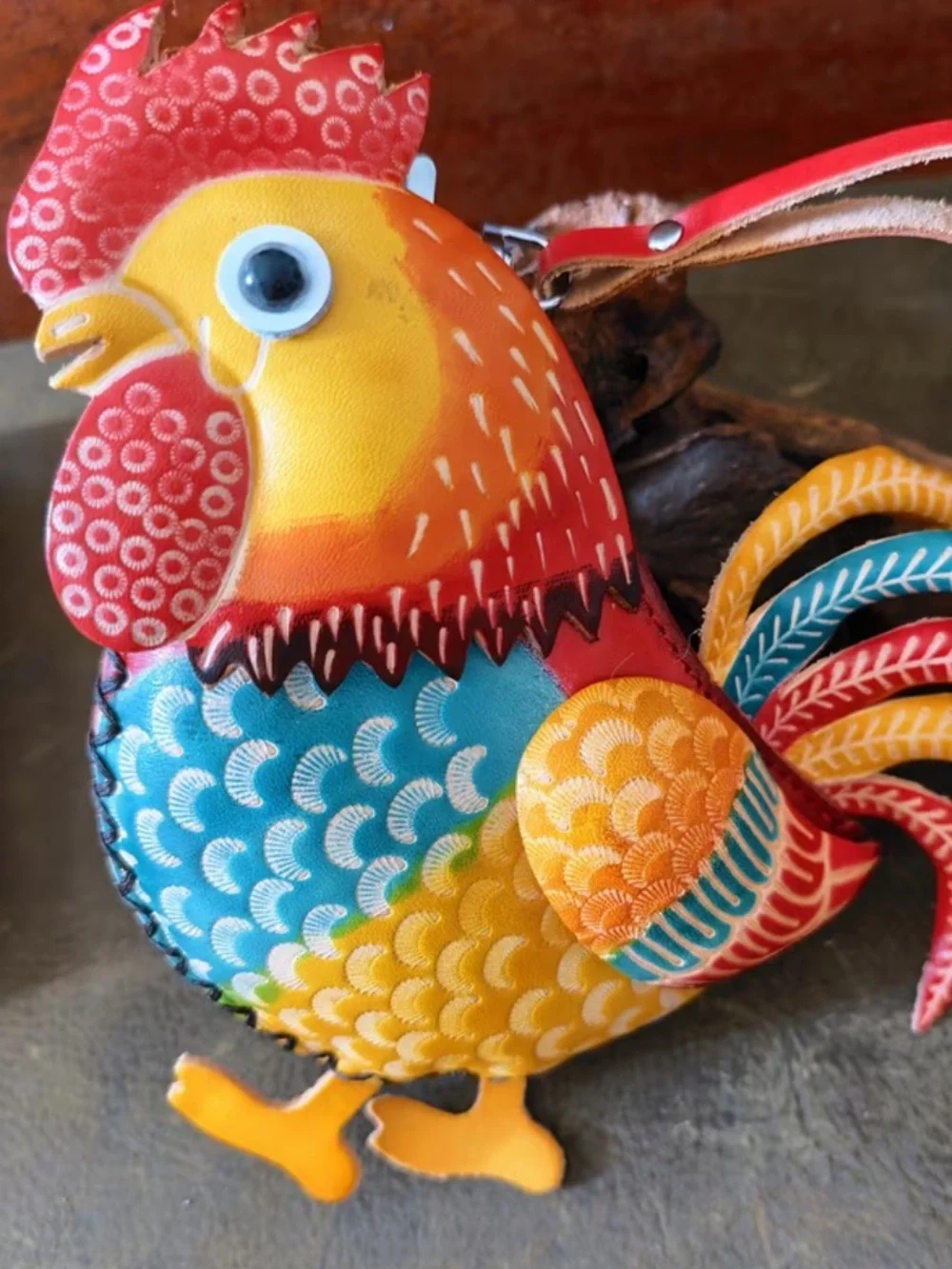 🆕 Handcrafted Multicolor Rooster Wristlet Clutch - Genuine Leather - Vibrant